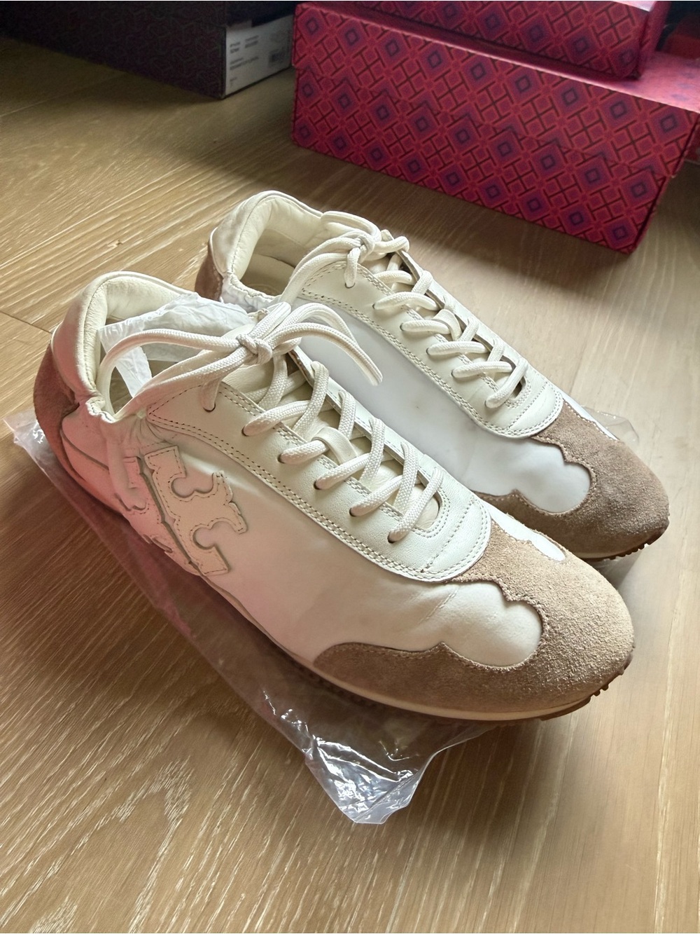 Tory Burch Cream and Beige Suede Accent Sneakers